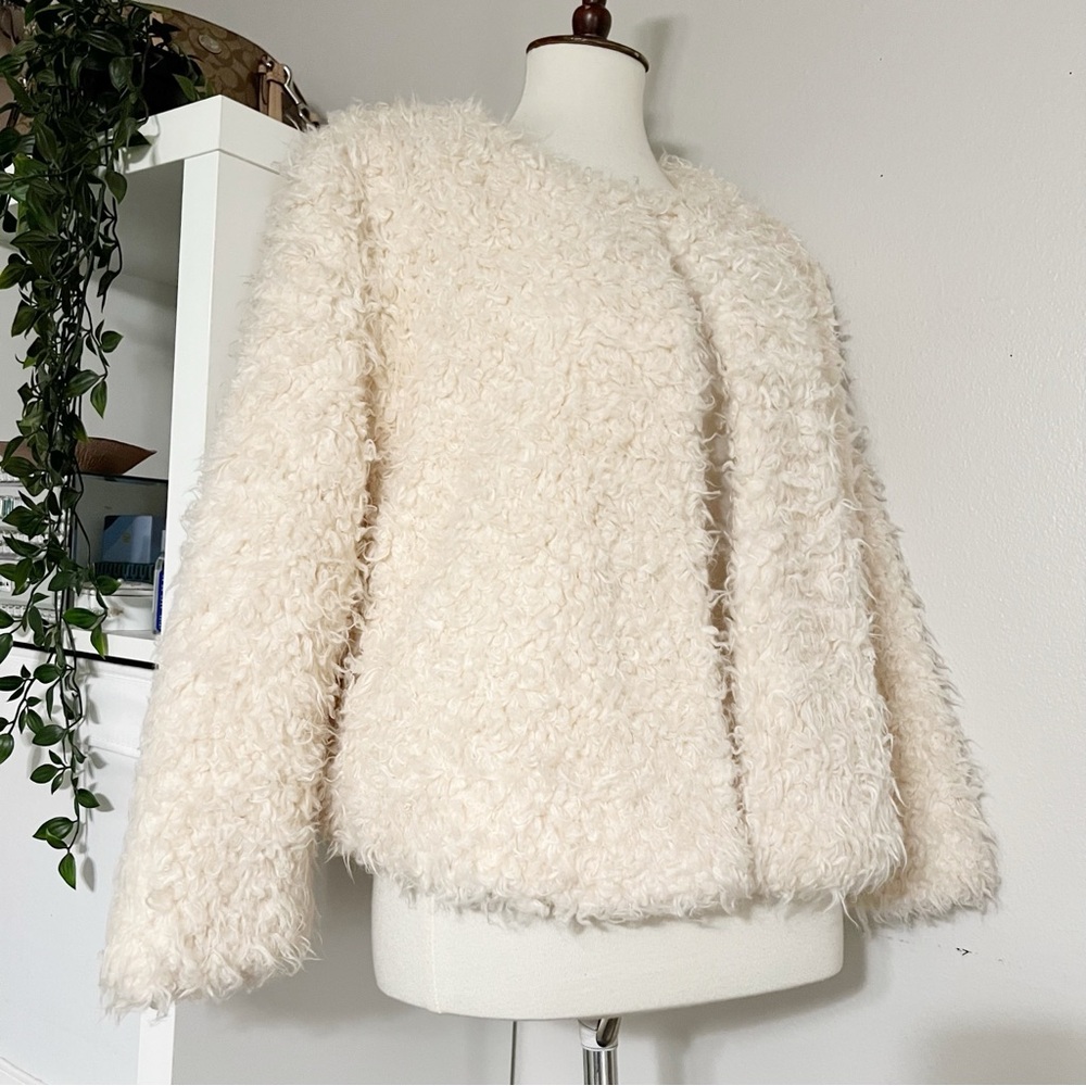 CAbi Coat Ivory Cream Fuzzy Sherpa Coat Style 3024 - Picture 8 of 12